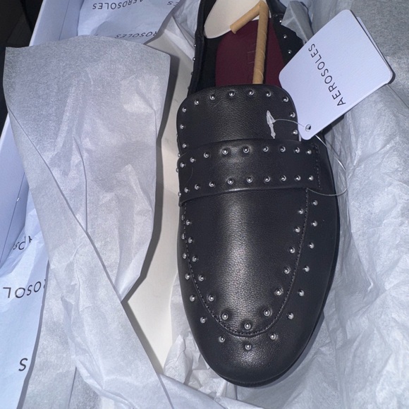 AEROSOLES Black Studded Loafers - Picture 1 of 2